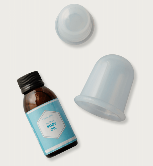 CelluVac Cupping Body Cups with De-Stress Massage Oil