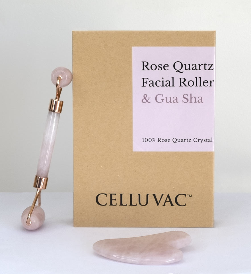 Celluvac Rose Quartz Facial Roller & Gua Sha